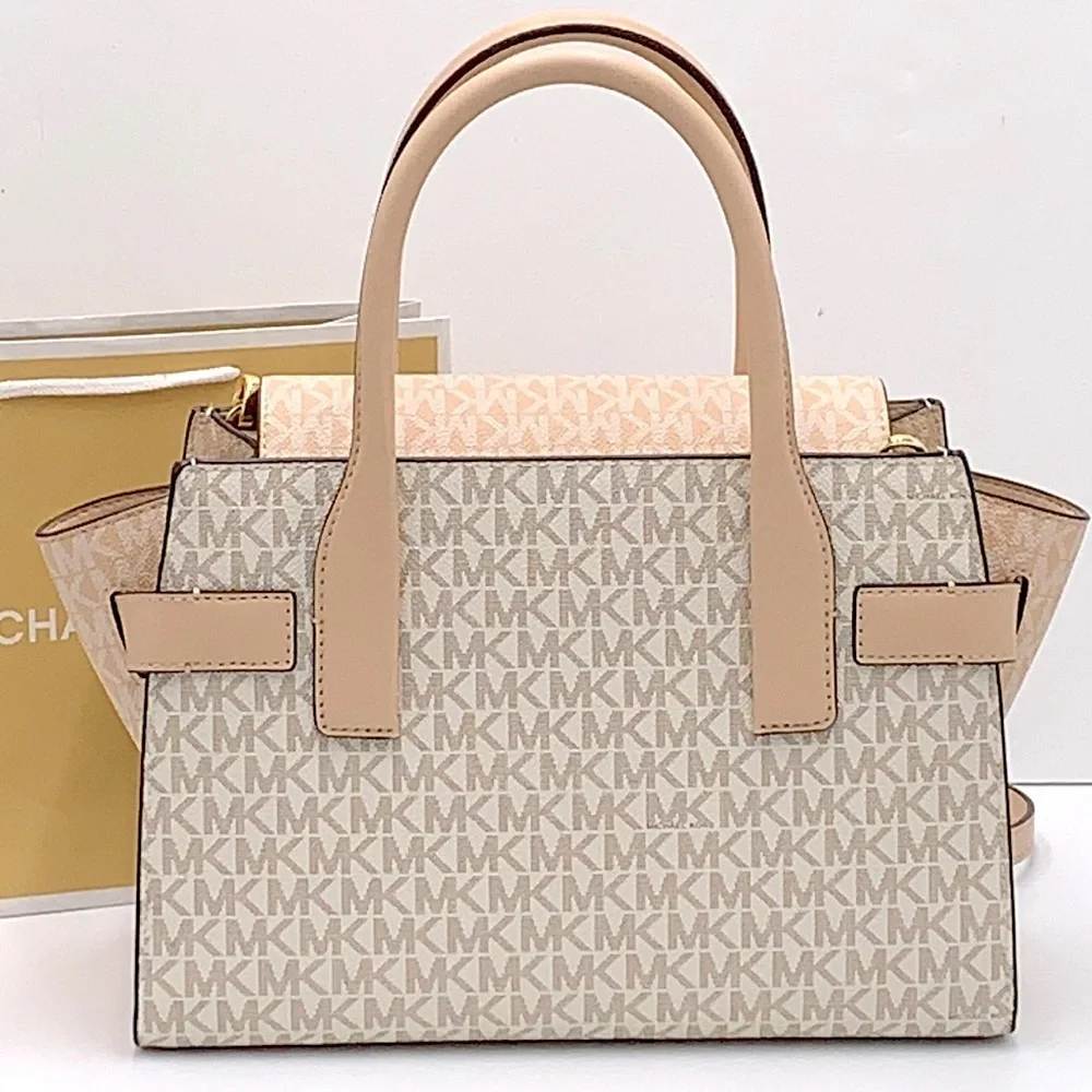 MICHAEL KORS Carmen Medium Color-Block Logo Satchel color Buff Multi